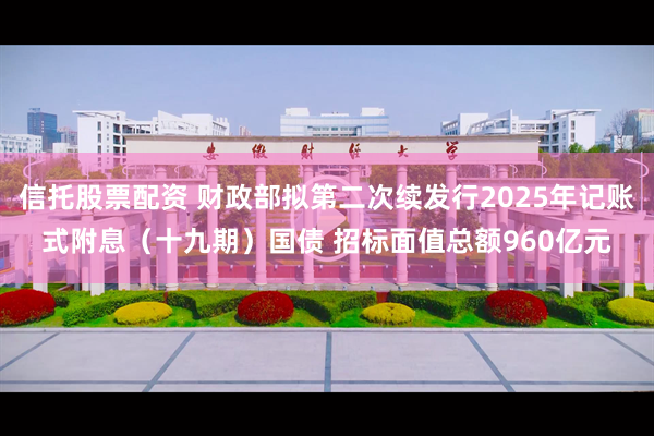 信托股票配资 财政部拟第二次续发行2025年记账式附息(十九期)国债 招标面值总额960亿元
